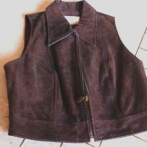 Womens vintage leather vest.- Cache..sz S..snakeprint..coffee brown,New
